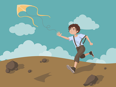 run boy run adobe illustrator boy charecter child childhood childrens illustration clouds illustration illustrator kite paper kite run runner running sky