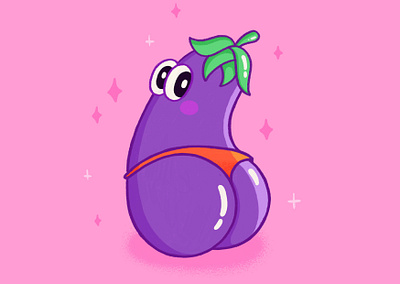 Sassy Eggplant ass butt cute design eggplant illustration kawaii purple stars thong vegetable veggie