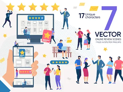 Online Review Vector Scenes bad business concept customer experience feedback flat good illustration online positive quality rate review service star survey user vector vote