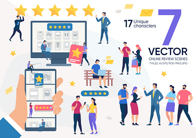 Online Review Vector Scenes bad business concept customer experience feedback flat good illustration online positive quality rate review service star survey user vector vote