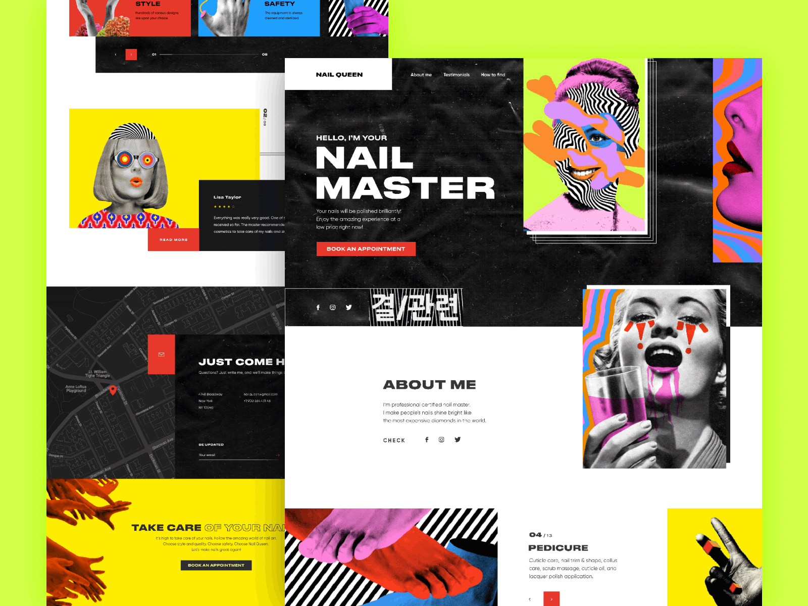 Nail Queen Landing Page black bright brutalism interface landing page layout ui ux web web design website