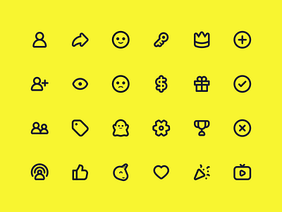Joyride Iconography black and yellow brand identity crown dollar emoji ghost gift icon iconography illustration joyride kiwi like smiley tag trophy unicorn yellow