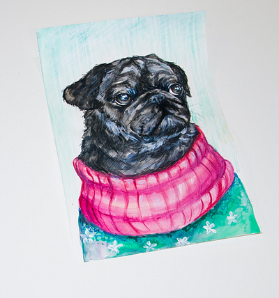 watercolor portrait of a dog dog hand painted handmade illustration paint painting