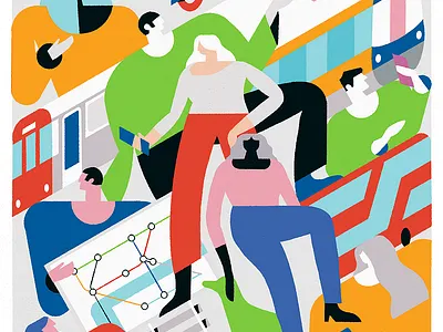 TFL app art buse characterdesign colours design digitalart direction flat illustration illustrator london map phone procreate texture train transport uk vector
