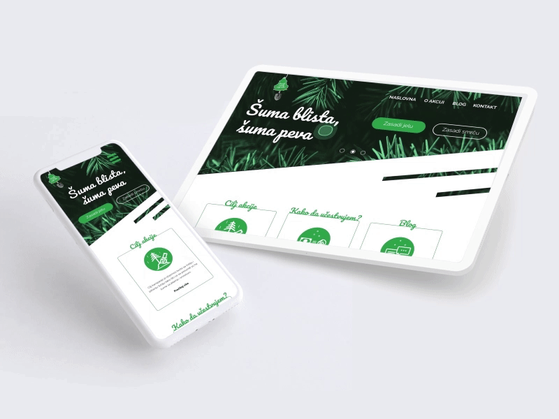 Campaign - Šuma blista, šuma peva -Web & mobile design campaign dishes drivers eco ecological ecology fir green mobile mobile design refresh seed seedling smell trees weather web webdesign website wood