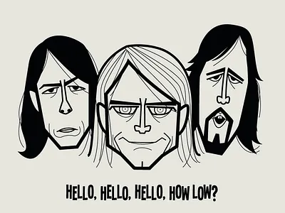 Nirvana 90s adobe creative cloud caricatures cartoon dave grohl diego riselli fan art grunge krist novoselic kurt cobain nirvana tribute vector