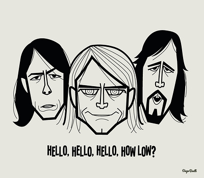 Nirvana 90s adobe creative cloud caricatures cartoon dave grohl diego riselli fan art grunge krist novoselic kurt cobain nirvana tribute vector