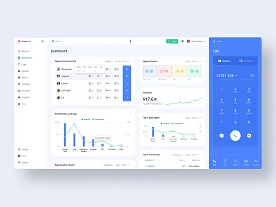 CRMD - Dashboard appointments b2b bar chart board cards chart clean crm dashboard dialer double axis graphic interface management saas ui ux web webapp webapplication