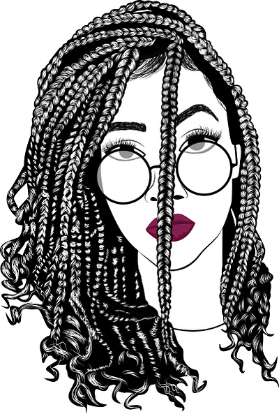 Braids Glasses blackandwhite illustration lineart portraits vector