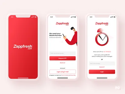 Login Screens for Zappfresh - Fresh Meat Ecom ecommerce figma illustration iphone x login login design login page login screen meat mobile ui mockup onboarding onboarding ui splash ui userinterfacedesign ux virtuosoalpha xd zappfresh