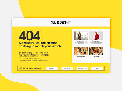 Daily UI 008 :: 404 Page 404 404 page challenge daily ui dailyui dailyui008 selfridges selfridgesco stores