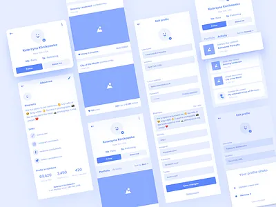 Photographer's profile pages – hi-fi wireframes activity app bio biography blue clean clean ui exploration hi fi monogram photographer photos portfolio profile shuttout user web white wireframe wireframes