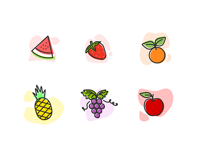 Fruits apple flat fruits fruits icon grape icon illustration inkscape lineart orange outline outline flat illustration outline illustration pineapple softcolor strawberry watermelon