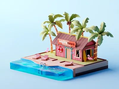Holiday Vacation 3d c4d cinema 4d design illustration isometric isometric room low poly lowpoly octane