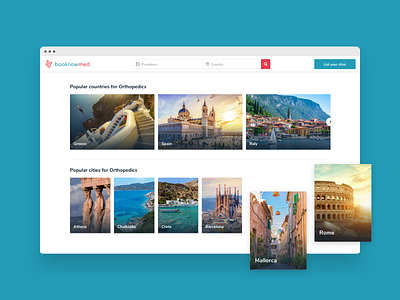 booknowmed / Popular Countries & Cities Section app booking app clinic health app landing page medical medical app medical care product design travel ui uidesign ux design web website website design