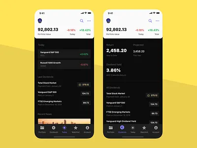 Fernand - Today & Dividends app app design dashboard etf finance investments ios iphone money stocks vanguard