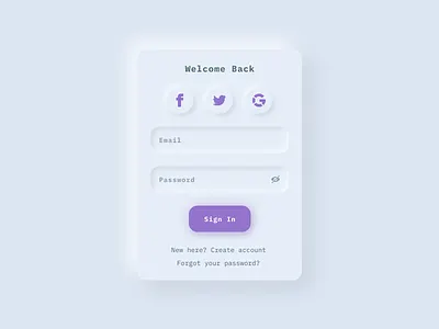 Neümorphic Login (UI Challenge) account app challenge login neumorphic neumorphism onboarding password skeumorphic skeumorphism softui trend2020 typography ui uidesign ux web