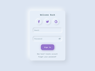 Neümorphic Login (UI Challenge) account app challenge login neumorphic neumorphism onboarding password skeumorphic skeumorphism softui trend2020 typography ui uidesign ux web