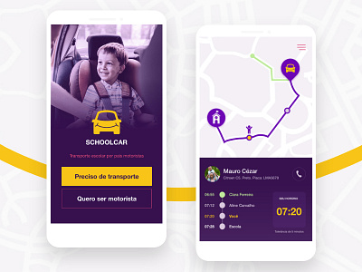 SchoolCar android app challenge commute daily icon ios map mobile purple ui user interface ux yellow
