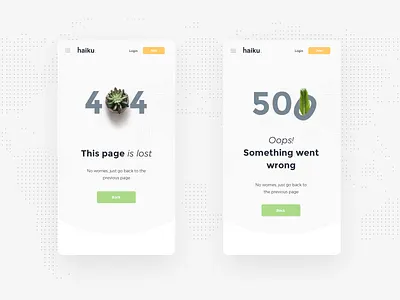 Error pages 404 404 error 404 error page 404page 500 500 error haiku hamburger illustration landing minimal mobile mobile ui nature oops ui
