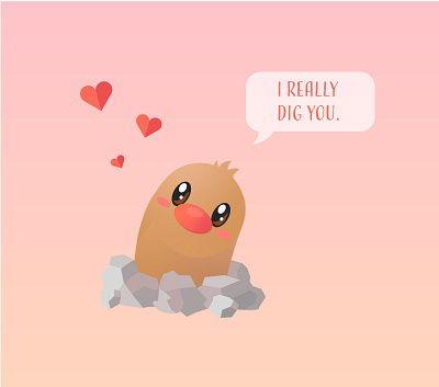 Diglett Valentine anime diglett flat design illustration pokemon pokemon valentine valentine valentines day vector art video game