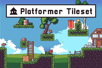 Platformer Tileset Pixel Art 2d game assets game design gamedev illustration pixel art pixelart platformer tileset