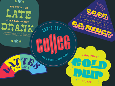 Coffee Stickers adobe illustrator caffeine coffee design funny graphic design humor illustration nebraska omaha stickers typography typography design vector