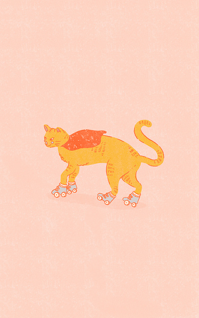 Cat on Roller Skates cape cat cats digital illustration illustration procreate riso roller skate roller skates rollerskating superhero texture