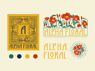 Alpha Floral Flash Sheet art nouveau brand identity branding floral hand lettering illustration logo design procreate retro