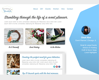 Event Planning Blog Landing Page blog blog design blog layout blog post blogger blogging blue design event event planner event planning sketch