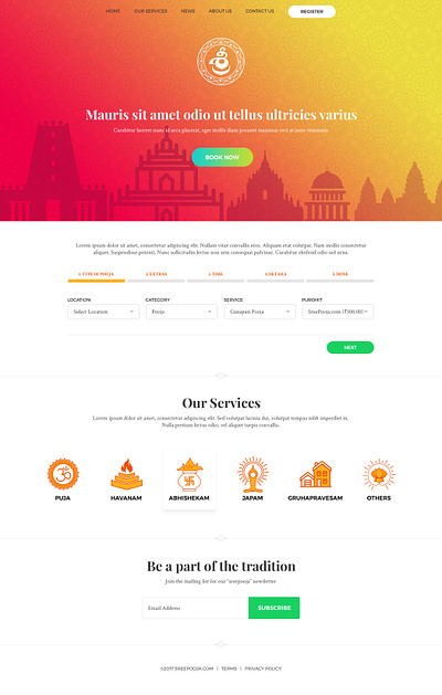 Landing Page brahmin illustrator photoshop poojari temple