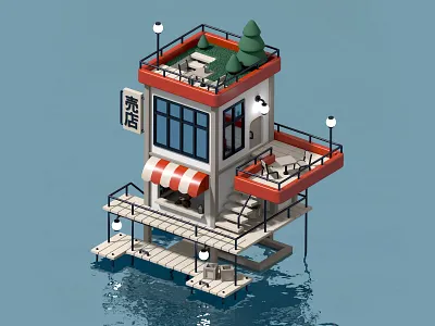 Shop on the sea 3d bear bears blender shop
