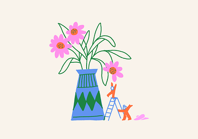 Gatherers apartment art climb color design drawing flower flowers goal graphic home illustration ink leah schmidt leahschm leahschmidt line people reach vase