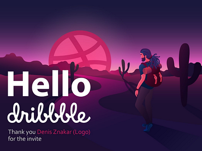 Hello dribbble! arizona cactus desert dribbble hello hello dribbble illustration illustrator road roadtrip sunset travel traveler