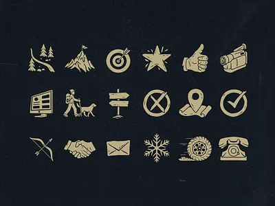 Due North custom icon set adventures branding camera computer design distressed handdrawn illustration mountains nature outdoors snowflake vector wild