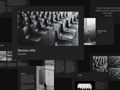 002. Dark minimalistic presentation template dark theme figma figma community figma design freebie material design presentation presentation design presentation layout presentation template slide slides slideshow