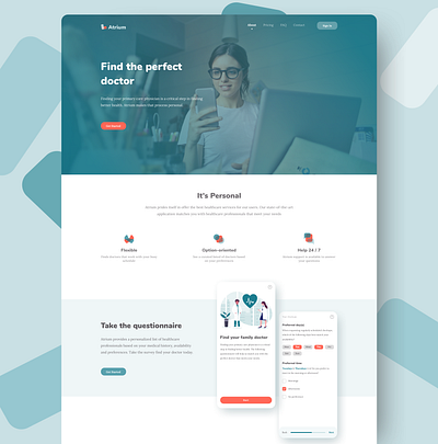 Atrium Landing Page app healthcare landingpage mockups sketch ui webdesign website