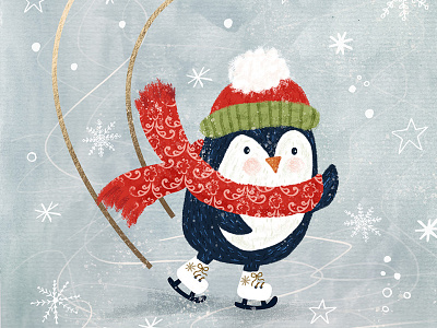 Penguin artlicensing christmas christmascard createchristmas cute greeting card ice iceskating illustration illustrator licensing nature penguin snow snowflake stars victorianchristmas wacom watercolor xmas