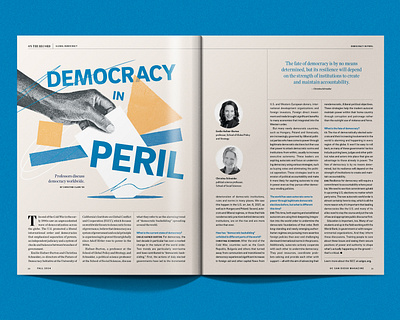 UC San Diego Magazine — Democracy in Peril illustration art ballot blue collage democracy design editorial illustration justice magazine orange shapes stippling texture uc university voting