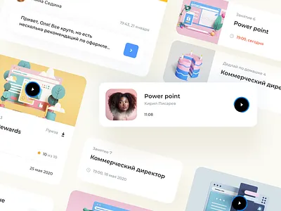 UI cards 3d app cards challenge concept dashboard design illustrations interface learning media player mobile online courses player school ui ui elements ux video web app