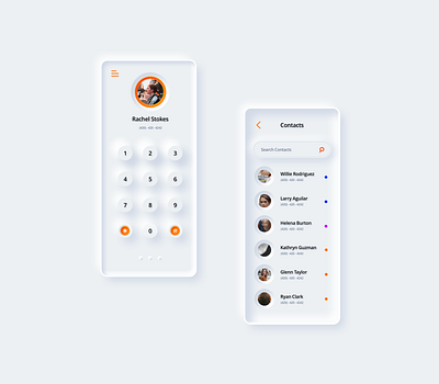 Poppin n Lockin clean dialer contacts flatish neu skeu neumorphic neumorphism phone trendy ui white
