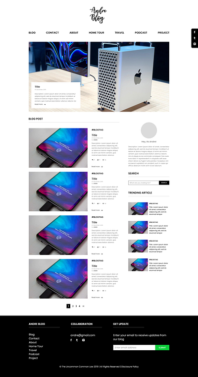Simple Blog UI Design black white blog branding design flat homepage minimal simple typography ui web website
