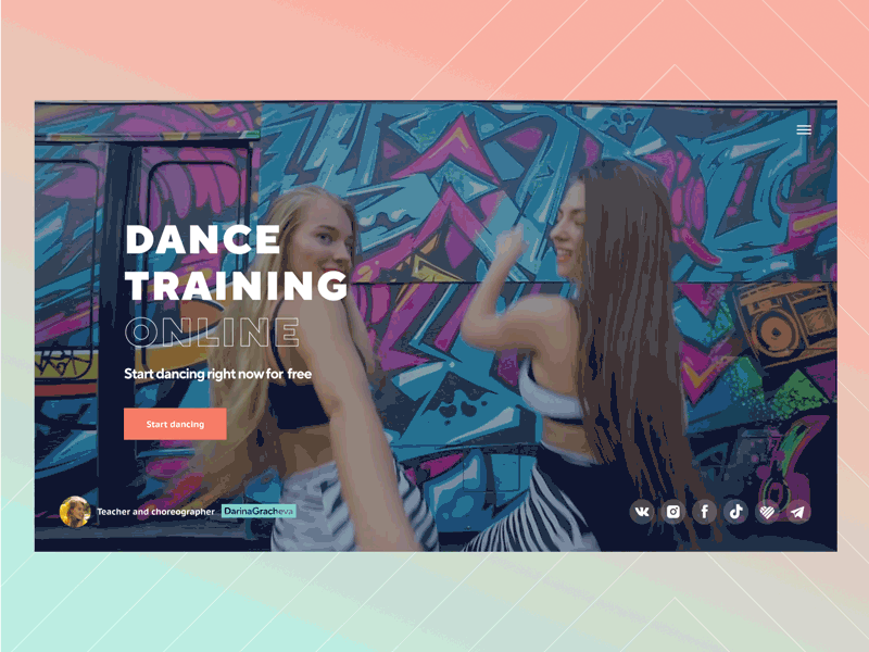 Dance training welcome screen courses dance dancing landing landingpage minimal school video