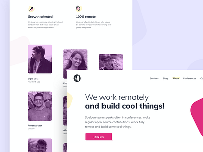 Saeloun / About about about us app culture design icon minimal modern remote team typography ui ux vector vlockn web web development