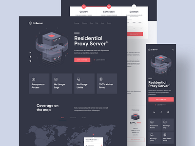 BeServer - Landing Page access card clean dark database design homepage hosting illustration internet isometric landing page proxy red server simple ui user interfaces ux website