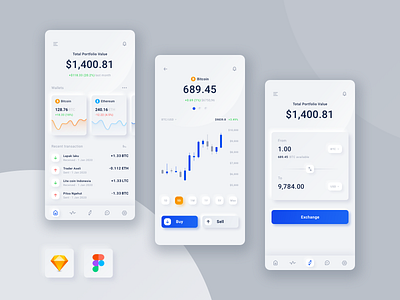 Freebie Neumorphism Crypto Wallet android app clean crypto cryptocurrency figma finance freebie mobile neumorphic skeuomorph stock exchange trading ui wallet