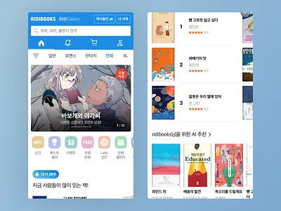 RIDIBOOKS Store Home banner book card ebook icon list logo ranking tab time ui web