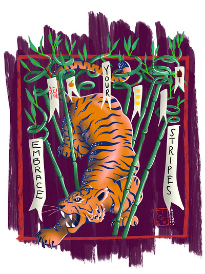 Embrace Your Stripes bamboo blog branding chinese culture chinese new year chinese style illustration logo procreate stripes tiger watercolor zodiac
