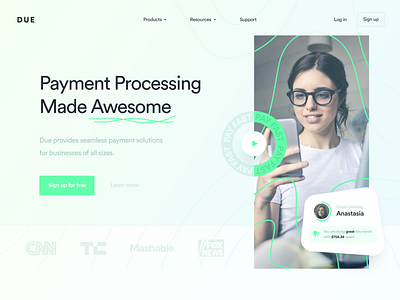 DUE Landing Page Concept branding design finance inspiration landing landingpage payments ui web webdesign website