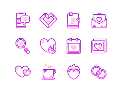 Love and Valentine's Day design gradient icons heart icons icons design icons pack illustration love love book love letter love music mobile app romantic ui design ux design valentines day vector graphics wedding wedding invite wedding planner